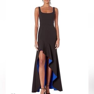 BCBGMaxAzria Black High-Low Dress with Blue Detail